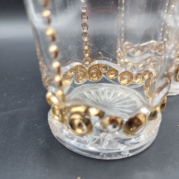 EAPG Bead and Scroll Riverside Glasses Antique Clear and Gold Glases Set of 4 - Picture 3 of 6